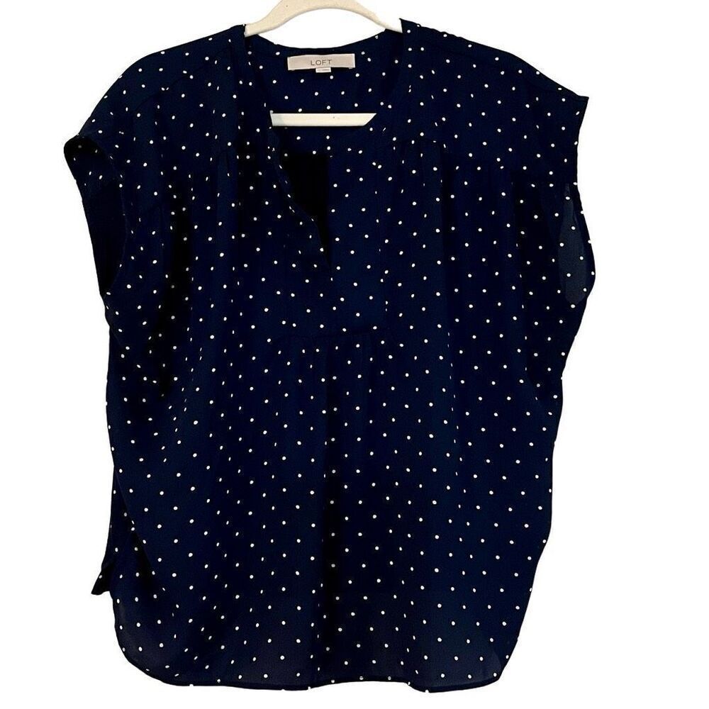 Loft Women’s Polka Dot Sleeveless Split Neck Blouse Large
